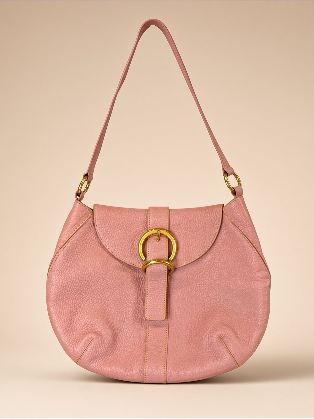 Furla Pink Leather Shoulder Bag with Gold Buckle Accents